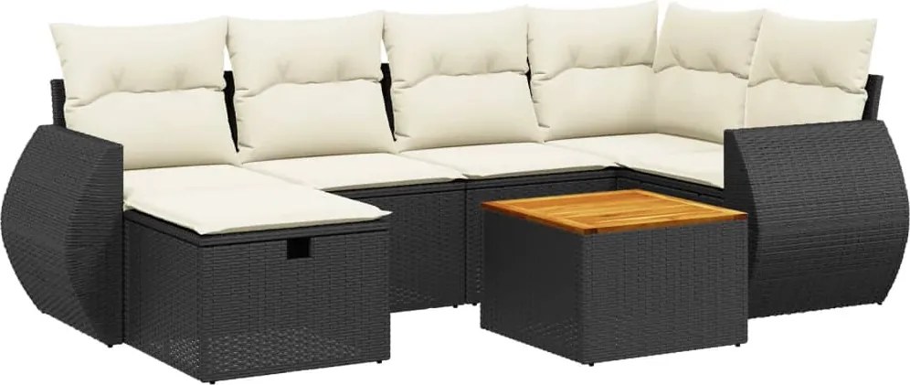 vidaXL Set canapele de grădină cu perne, 7 piese, negru, poliratan
