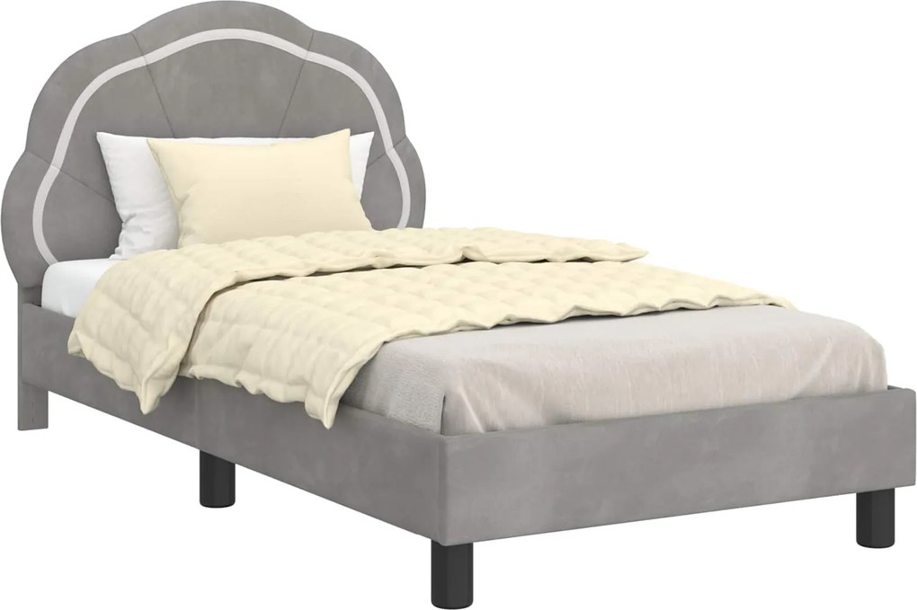 vidaXL Cadru de pat pentru copii cu spătar Gri deschis 80 x 160 cm
