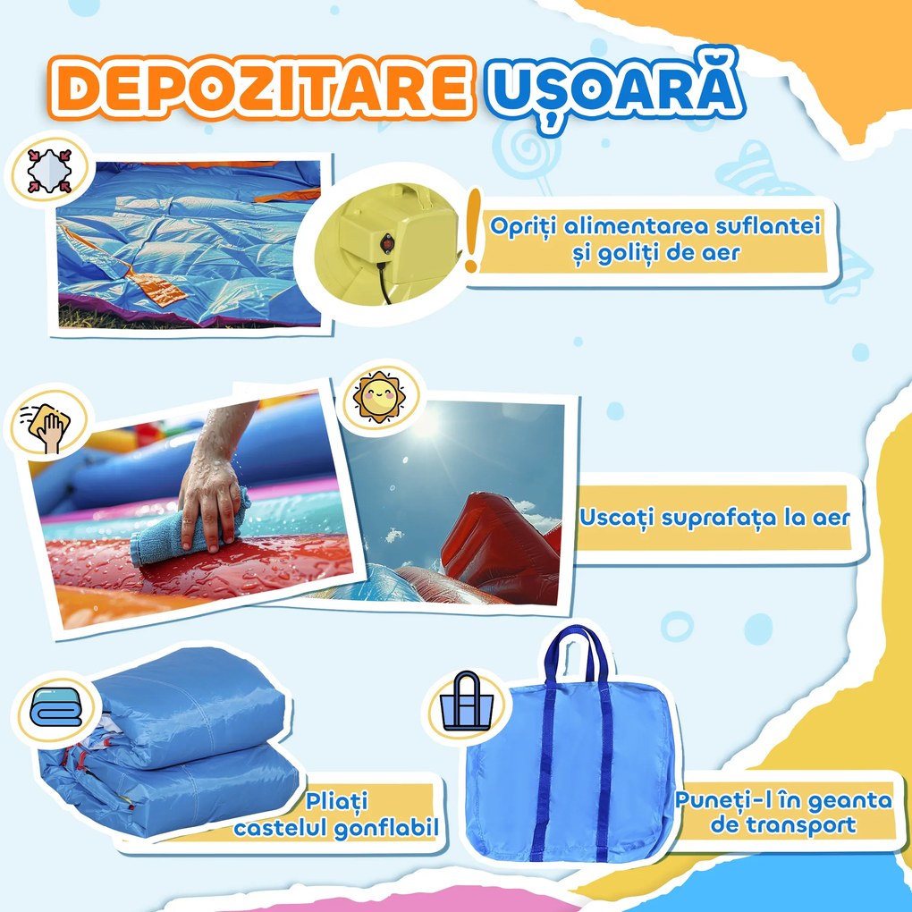 Outsunny Castel Gonflabil 5-în-1 pentru Copii, cu Sac Transport, 3-8 Ani, 3,9x3x2m, Multicolor | Aosom Romania