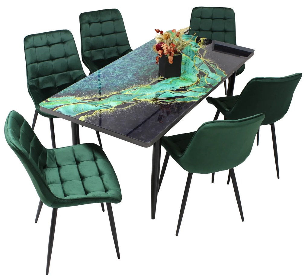 Set masă extensibilă Crystal cu 6 scaune Onix Verde Închis