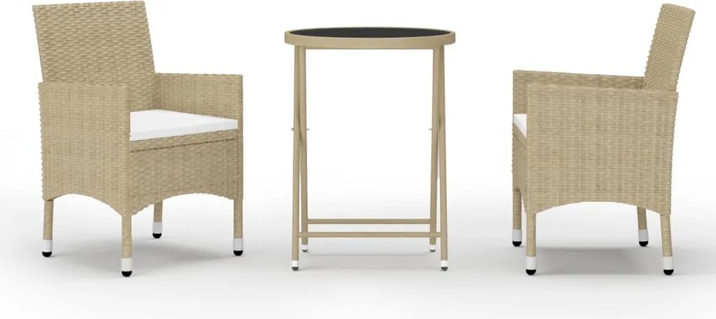 vidaXL Set mobilier bistro, 3 piese, bej, poliratan/sticlă securizată