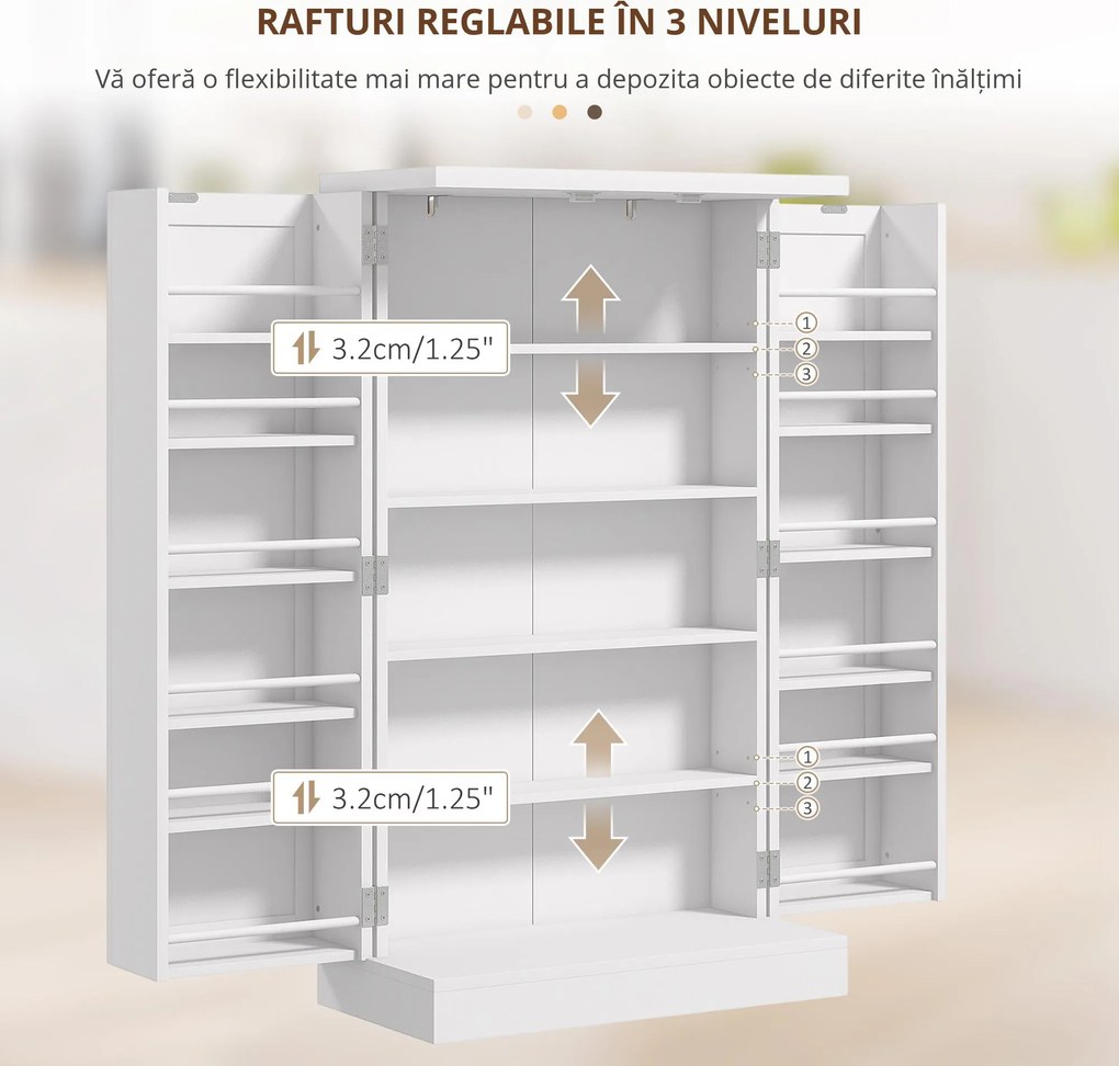HOMCOM Dulap de Bucătărie Depozitare Independent 60x30x104cm, Alb | Aosom Romania