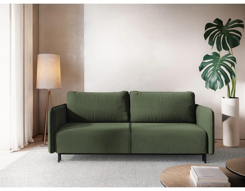 Canapea verde extensibilă/cu spațiu de depozitare 226 cm Luana – Makamii