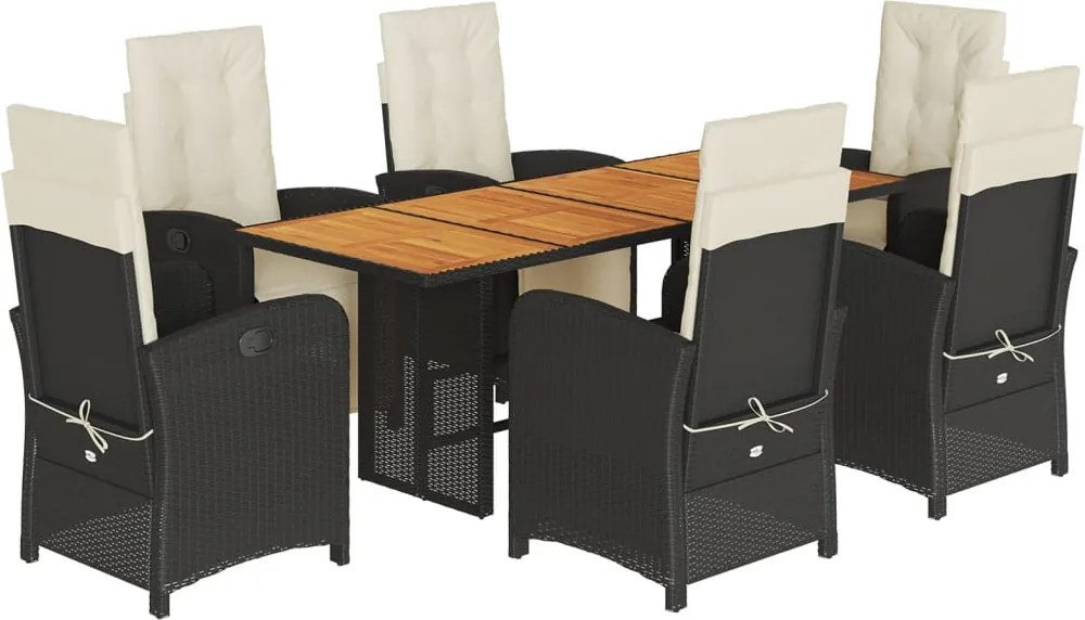 vidaXL Set mobilier de grădină cu perne, 7 piese, negru, poliratan