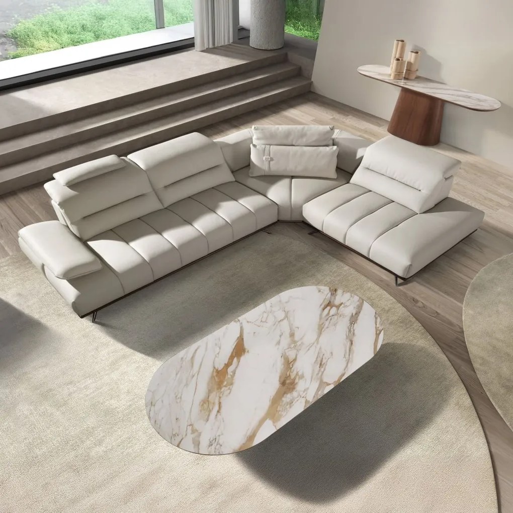 Coltar LUX design italian cu sezlong dreapta Cowhide gri deschis