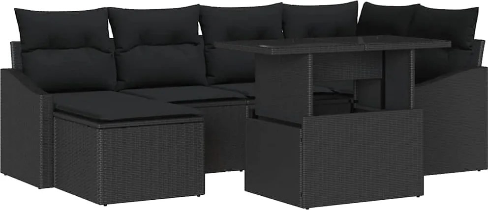 vidaXL Set de canapele pentru grădină cu pernă 7 pcs Negru