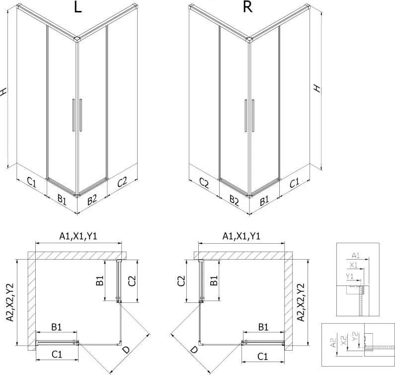 Mexen Rox Duo cabină de duș glisantă 110 x 80 cm, transparent, crom - 8C2D-110-080-01-00
