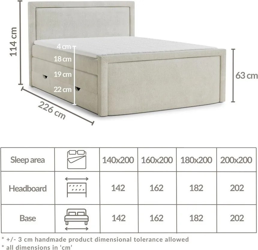 Pat boxspring bej cu spațiu de depozitare 180x200 cm Fresco – Maison de Rêve