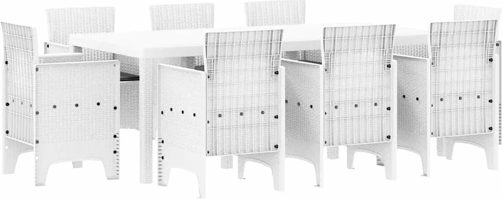vidaXL Set de masă pentru grădină 9 pcs Alb Polipropilenă