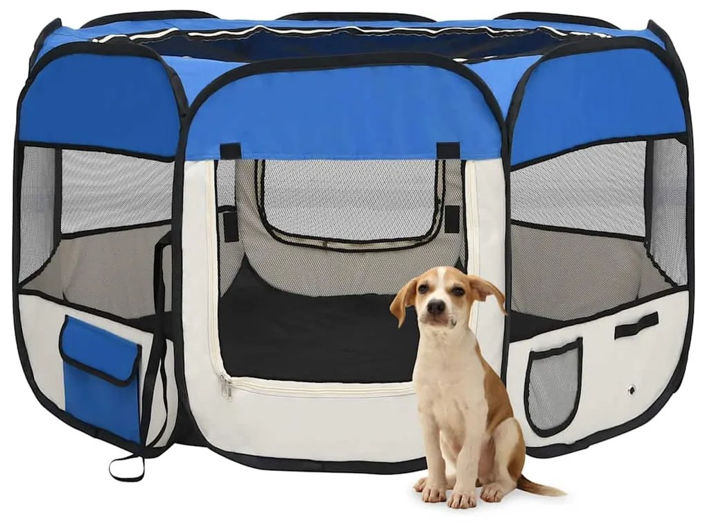 vidaXL Țarc joacă pliabil câini cu sac de transport albastru 110x110x58 cm
