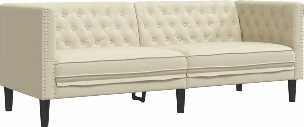 vidaXL Canapea Chesterfield cu 3 locuri, crem, piele ecologică