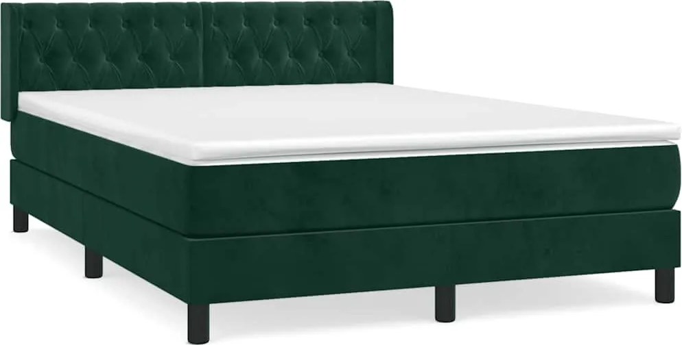 vidaXL Pat box spring cu saltea, verde închis, 140x190 cm, catifea