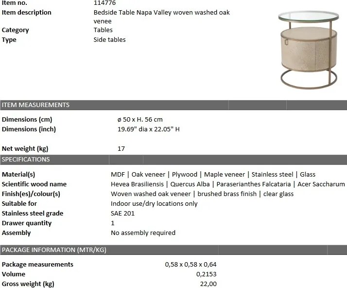 Noptiera/ Masuta laterala design LUX Napa Valley stejar albit 114776 HZ