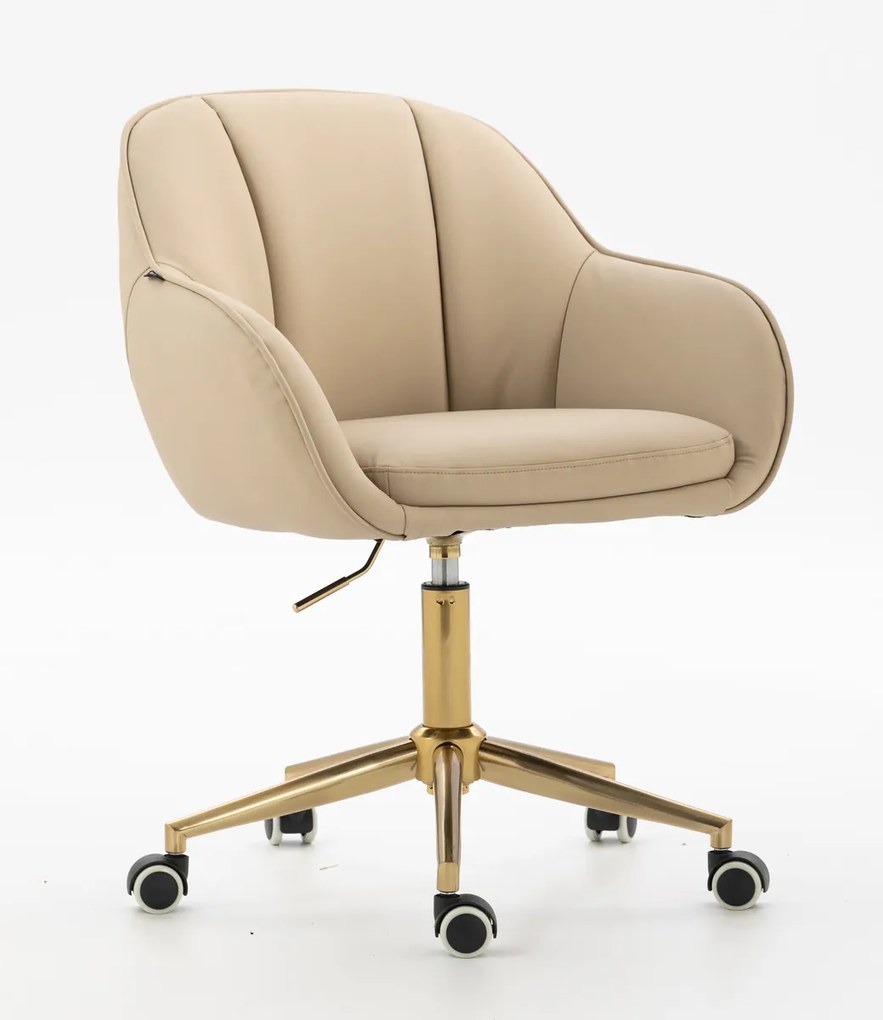 HR2055K Scaun Crem din Piele Ecologica cu Bază Aurie