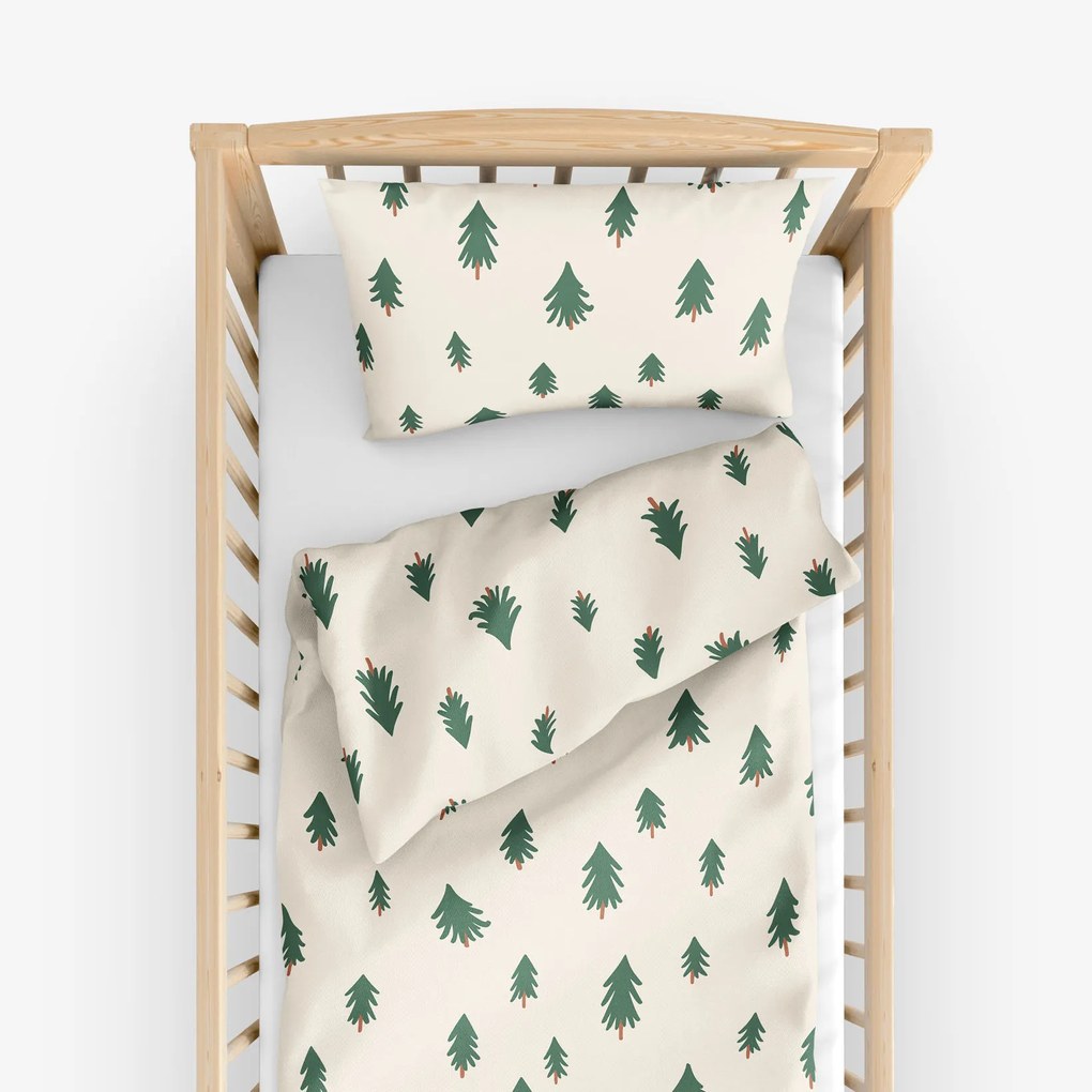 Goldea lenjerie pătuț din 100% bumbac - brazi pe bej natural 90 x 140 și 50 x 70 cm