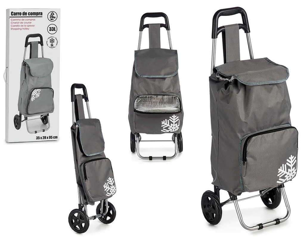Carucior cumpărături cu compartiment termoizolant 33L 35 x 28 x 95 cm Gri
