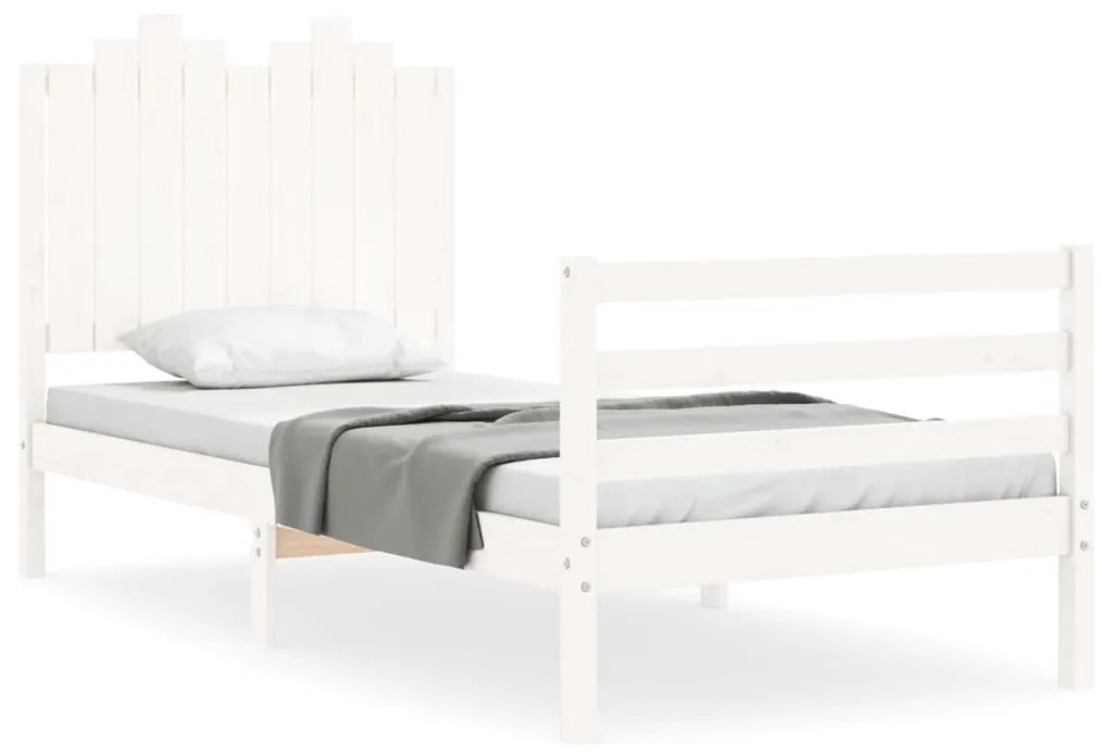 3194167 vidaXL Cadru de pat cu tăblie, alb, 90x200 cm, lemn masiv
