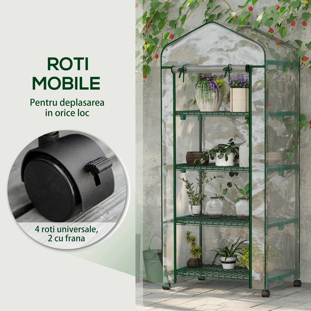 Outsunny Sera verticala pentru plante cu rastel cu 4 rafturi, sera din otel si PVC alb pentru balcon si terasa, 69x50x165cm | Aosom Romania