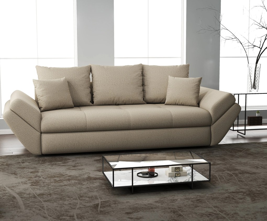 Canapea extensibilă dumonde cu ladă de depozitare si sezut confortabil din spuma high-density, Loana Enjoy Camel 250x100 cm