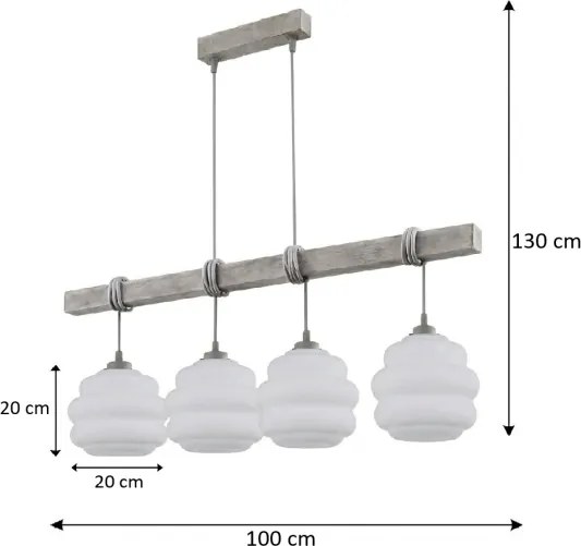 Brilagi - Lustră suspendată pe cablu WOOD GLASS 4xE27/60W/230V pin/gri/alb