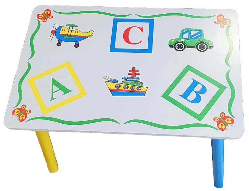 Masuta copii din MDF cu doua scaune Novokids™ My first table, dimensiuni 59X39X40, suprafata lucioasa, cu litere, Alb cu Verde