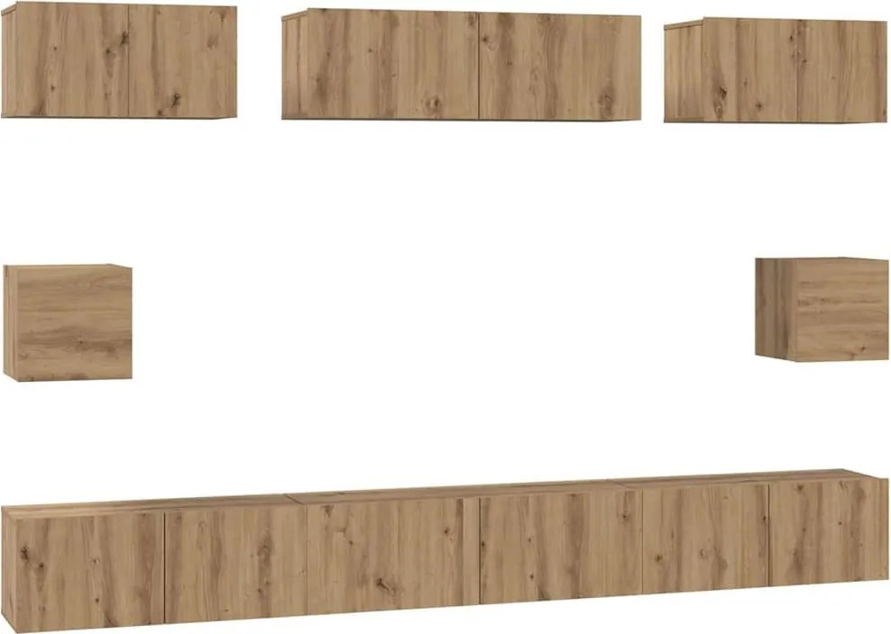 vidaXL Set comodă TV Pe perete 8 pcs Stejar Artizanal Lemn compozit