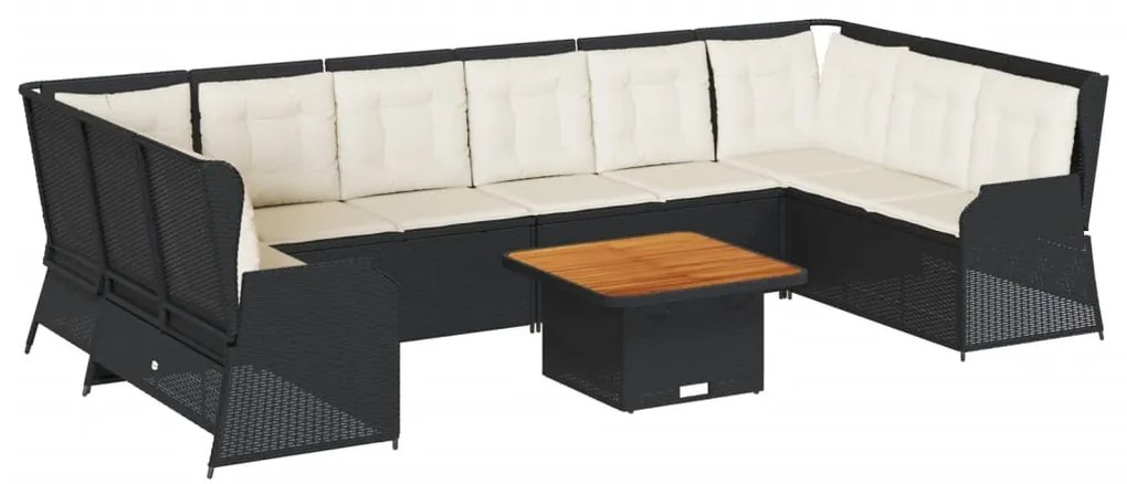 3262379 vidaXL Set mobilier de grădină cu perne, 7 piese, negru, poliratan