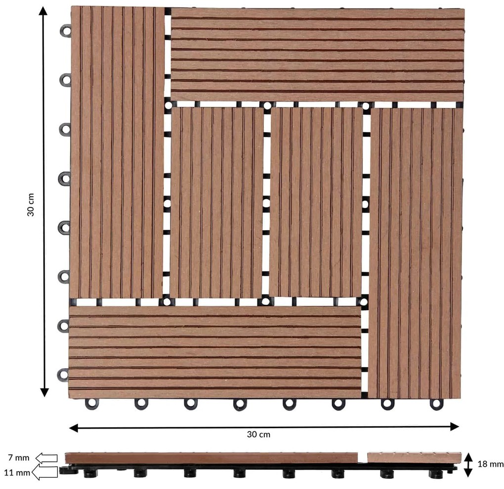 Deuba Placi WPC - set 11 piese, mozaic 30x30 cm