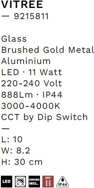 Aplica de perete LED baie IP44 VITREE aurie