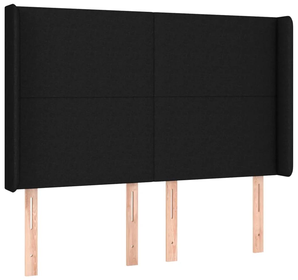 Pat cu arcuri, saltea si LED, negru, 140x190 cm, textil Negru, 140 x 190 cm, Design simplu
