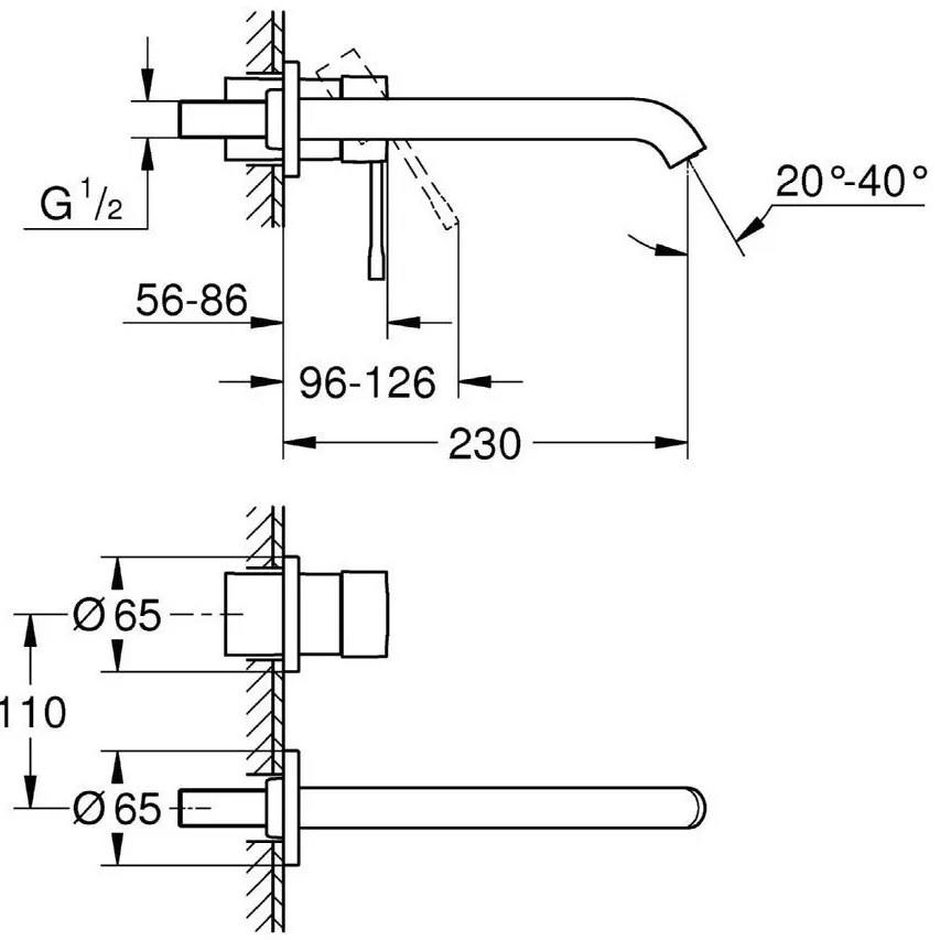 Baterie lavoar incastrata antracit Grohe Essence, pipa 23 cm