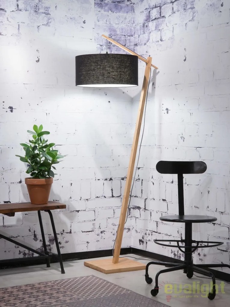 Lampadar din bambus si abajur din tesatura in, Andes natur/ negru ANDES/F/4723/B