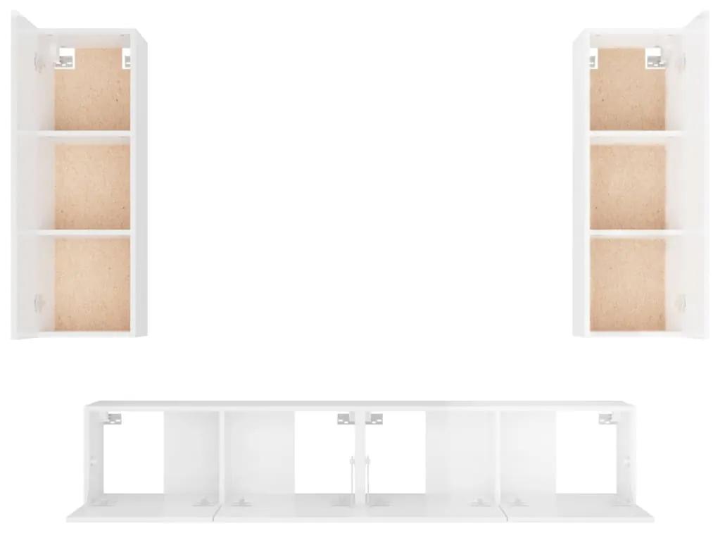 Set dulap TV, 4 piese, alb extralucios, lemn prelucrat 4, Alb foarte lucios, 80 x 30 x 30 cm