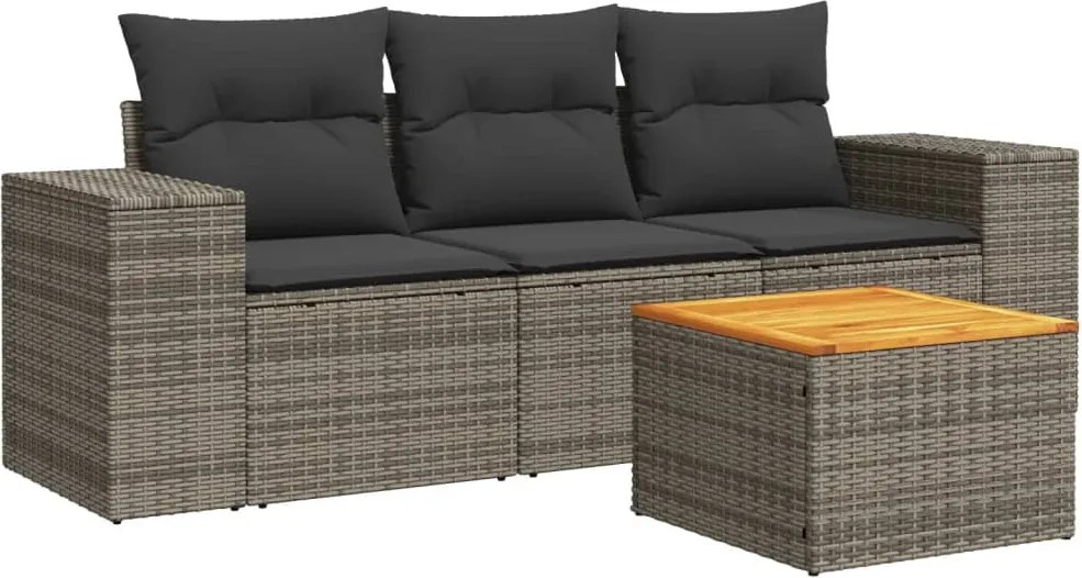 vidaXL Set canapea de grădină cu perne, 4 piese, gri, poliratan