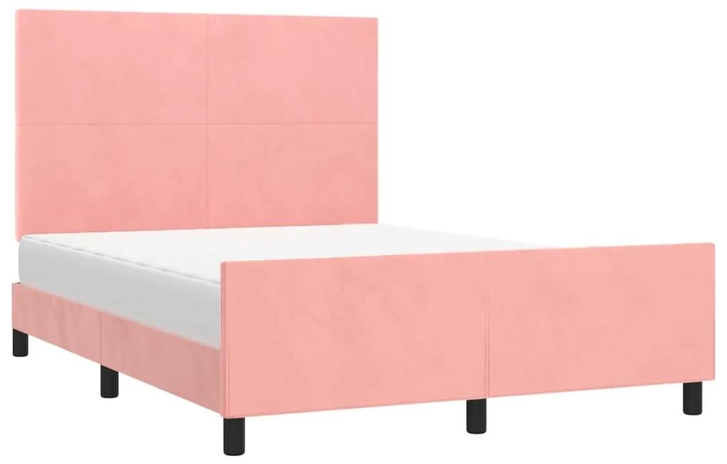 Cadru de pat cu tablie, roz, 140x190 cm, catifea Roz, 140 x 190 cm, Design simplu