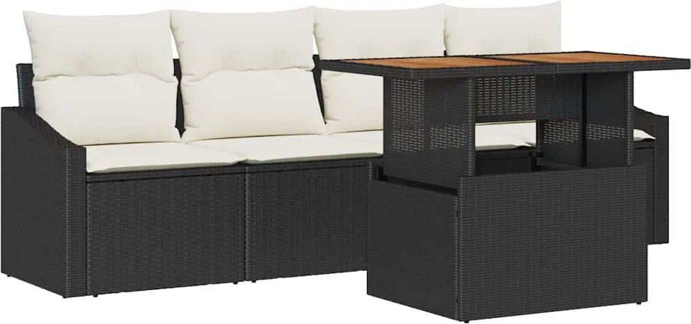 vidaXL Set de canapele pentru grădină 5 pcs Negru Rattan poli