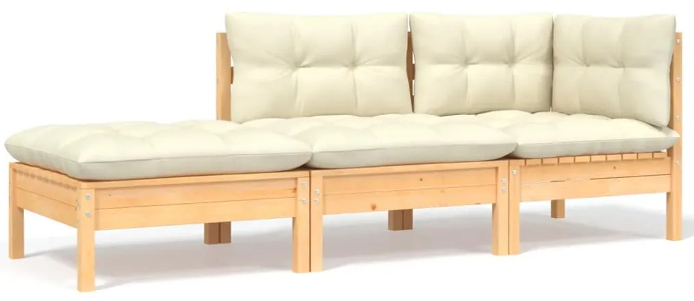 vidaXL Set mobilier grădină cu perne crem, 3 piese, lemn masiv de pin