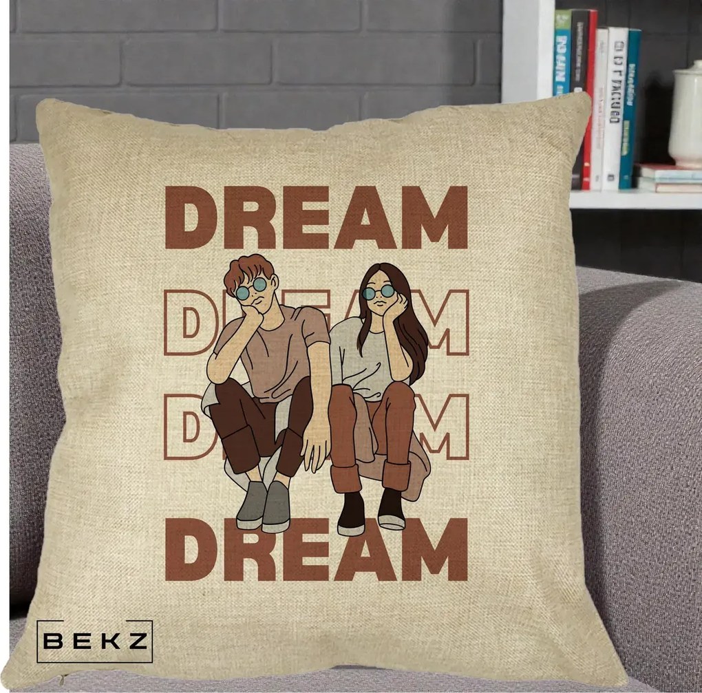 Perna Decorativa Dream Couple Aesthetic, 40x40 cm, Crem, Husa Detasabila, Perna Inclusa, BEKZ®