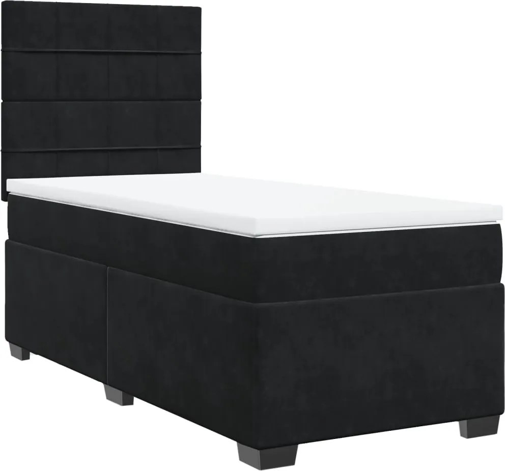 vidaXL Pat box spring cu saltea, negru, 90x190 cm, catifea