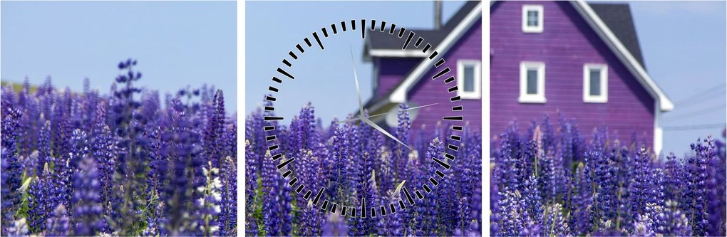 Tablou cu câmp de lavanda (cu ceas) (90x30 cm)