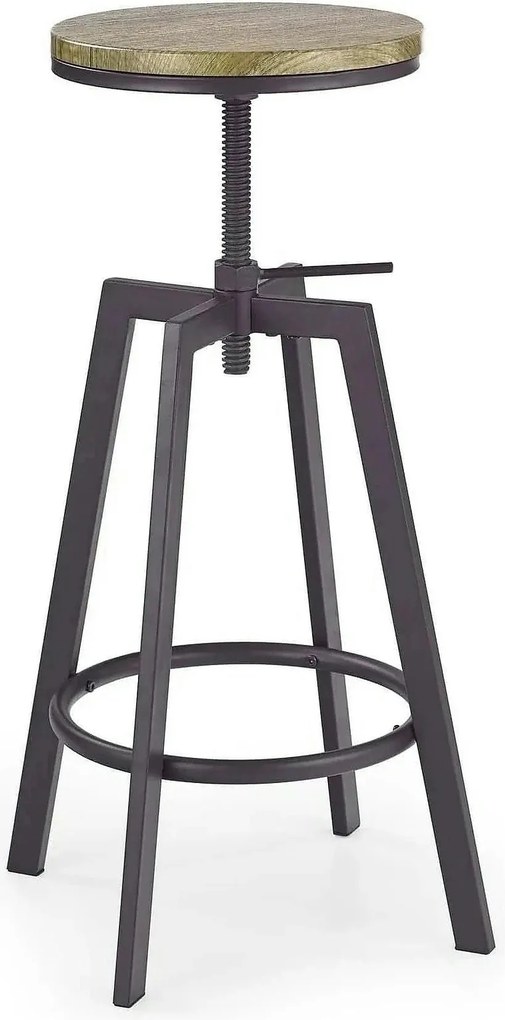 Scaun bar industrial H64, stejar/gri inchis, 30x30x63/80 cm