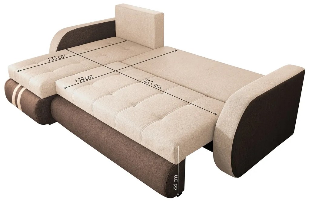 Coltar extensibil reversibil Siena Duo Maro/Bej 243x141x81 cm cu lada de depozitare