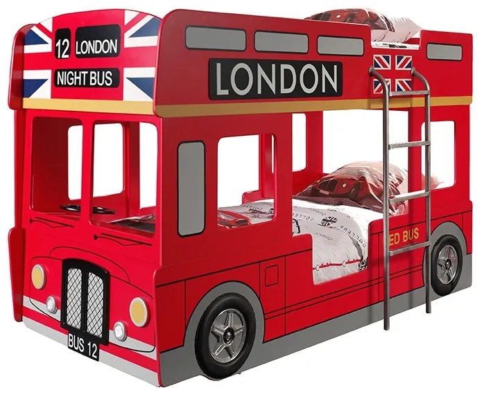 LONDEN BUS Pat copii supraetajat cu SALTEA PAT COPII.