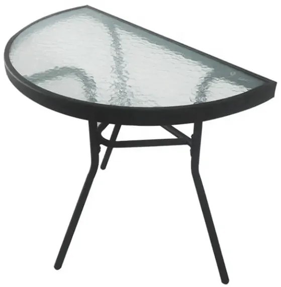 Masa de gradina semirotunda cu blat de sticla ISLAND 70x40 cm, negru