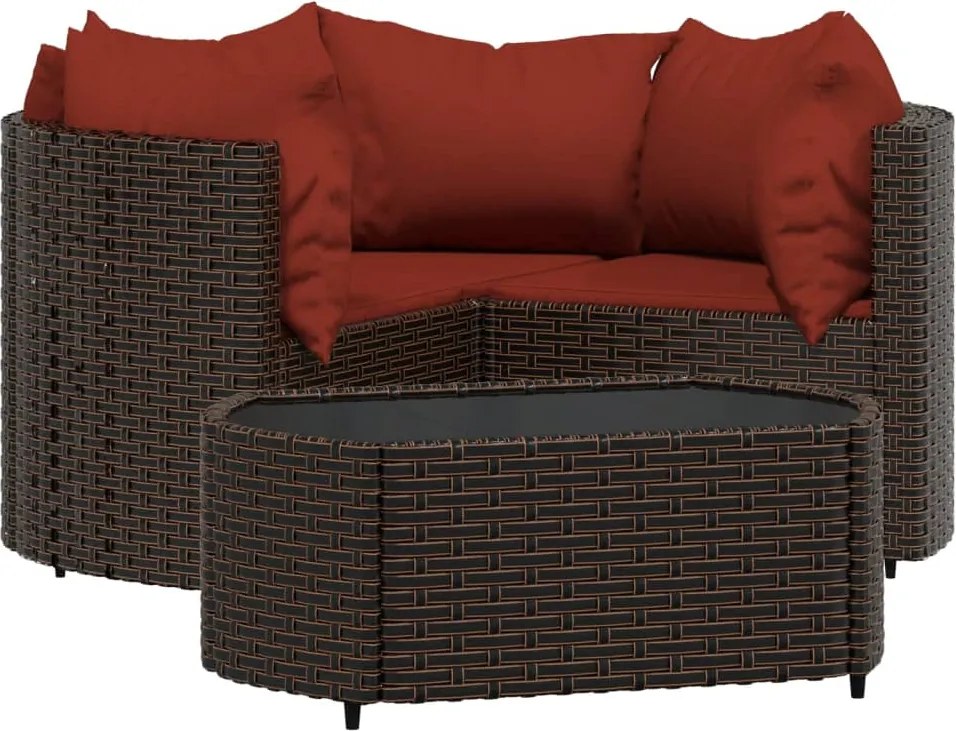 vidaXL Set mobilier de grădină cu perne, 4 piese, maro, poliratan