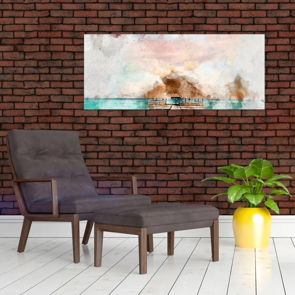 Tablou - Maldive, debarcader din lemn (120x50 cm)