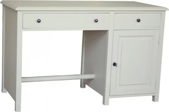 Birou în stil shabby chic din lemn de pin, alb, cu 2 sertare și ușă, 80 x 130 x 60 cm, „Oslo”