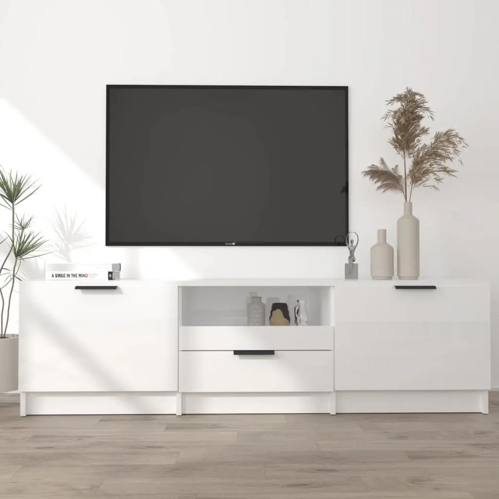 Comoda TV, alb extralucios, 140x35x40 cm, lemn prelucrat