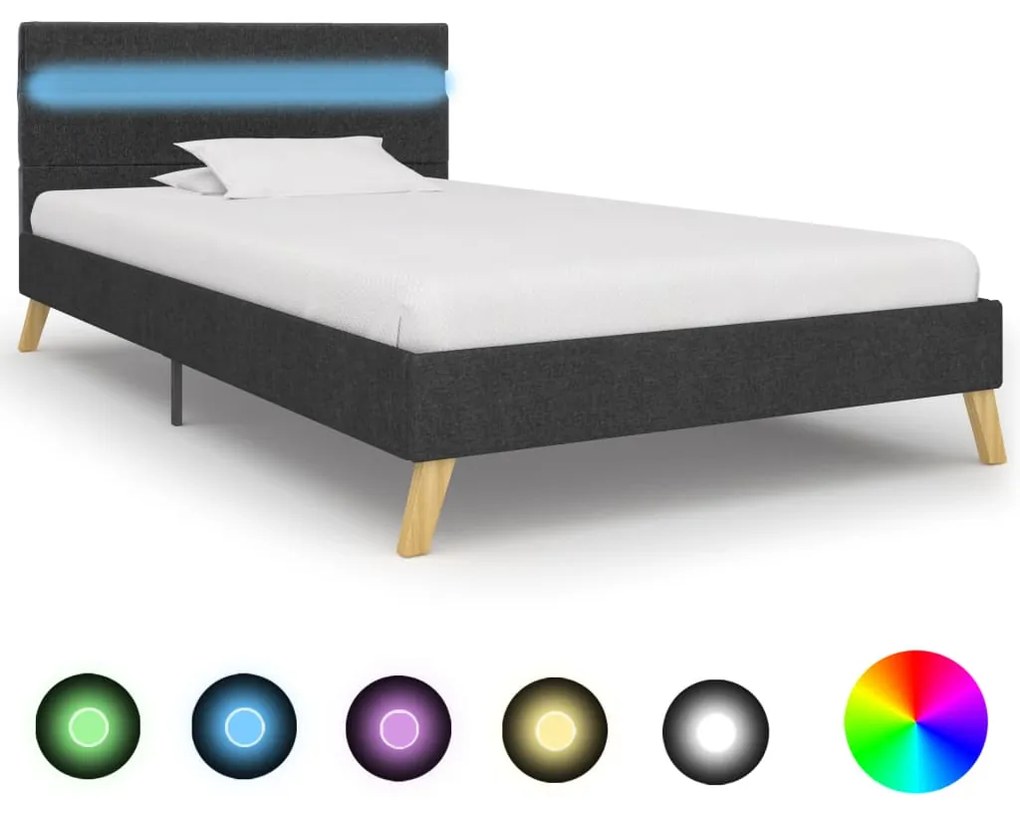 284840 vidaXL Cadru pat cu LED-uri, gri închis, 90x200 cm, material textil
