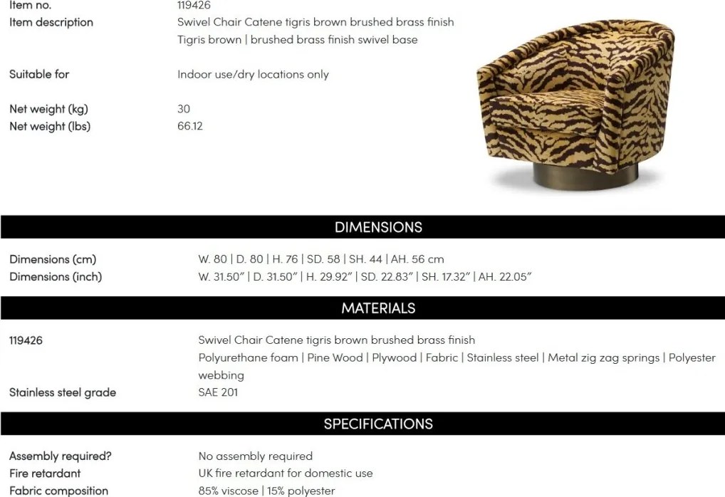 Fotoliu pivotant design lux Catene, model tigrat maro